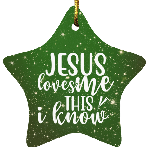Durable MDF High-Gloss Christmas Ornament: Jesus Loves Me This I Know (Design: Star-Green)
