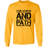 Bible Verse Long Sleeve  Ultra Cotton T-Shirt - "Psalm 119:105" Design 7 (Black Font) - Meditate Healing Christian Store