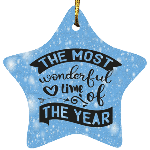 Durable MDF High-Gloss Christmas Ornament: The Most Wonderful Time Of The Year (Design: Star-Blue)