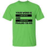 Bible Verse Men 5.3 oz. T-Shirt - "Psalm 119:105" Design 21 (Black Font) - Meditate Healing Christian Store