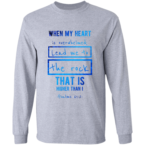 Bible Verse Long Sleeve Ultra Cotton T-Shirt - "Psalm 61:2" Design 5 - Meditate Healing Christian Store