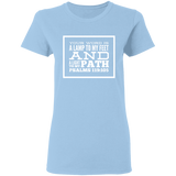 Bible Verse Ladies' 5.3 oz. T-Shirt - "Psalm 119:105" Design 13 (White Font) - Meditate Healing Christian Store