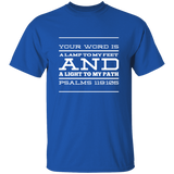Bible Verse Men 5.3 oz. T-Shirt - "Psalm 119:105" Design 11 (White Font) - Meditate Healing Christian Store