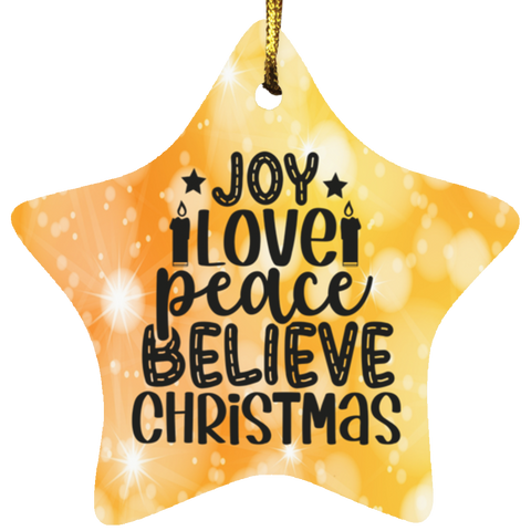 Durable MDF High-Gloss Christmas Ornament: Joy, Love, Peace, Believe, Christmas (Design: Star-Orange)