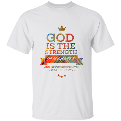 Bible Verse Men 5.3 oz. T-Shirt - "Psalm 73:26" Design 8 - Meditate Healing Christian Store