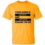 Bible Verse Men 5.3 oz. T-Shirt - "Psalm 119:105" Design 21 (Black Font) - Meditate Healing Christian Store