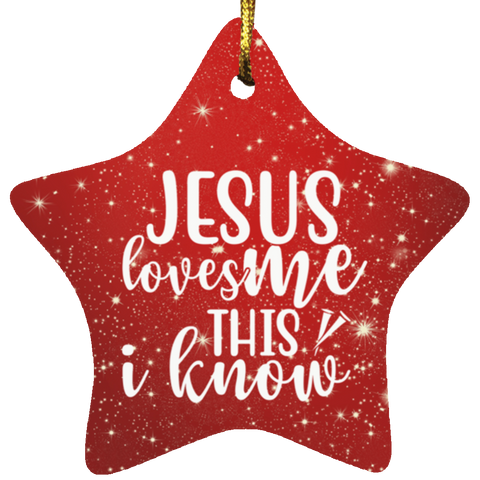 Durable MDF High-Gloss Christmas Ornament: Jesus Loves Me This I Know (Design: Star-Red)
