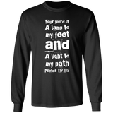 Bible Verse Long Shirt Ultra Cotton T-Shirt - "Psalm 119:105" Design 6 (White Font) - Meditate Healing Christian Store