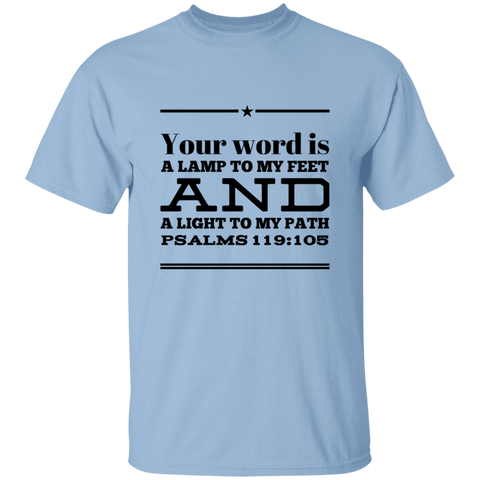 Bible Verse Men 5.3 oz. T-Shirt - "Psalm 119:105" Design 10 (Black Font) - Meditate Healing Christian Store