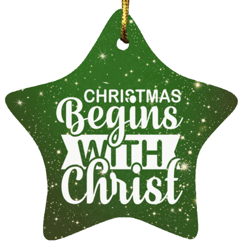 Durable MDF High-Gloss Christmas Ornament: Christmas Begins With Christ (Design: Star-Green)