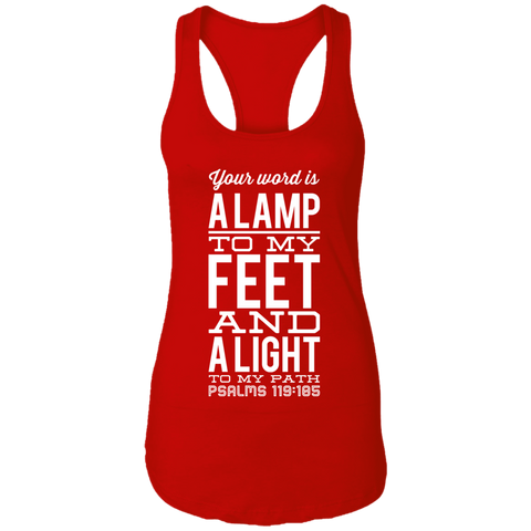 Bible Verse Ladies Ideal Racerback Tank - "Psalm 119:105" Design 4 (White Font) - Meditate Healing Christian Store