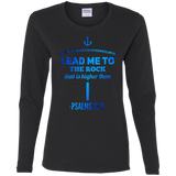 Bible Verse Ladies' Cotton Long Sleeve T-Shirt - "Psalm 61:2" Design 1 - Meditate Healing Christian Store