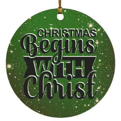 Durable MDF High-Gloss Christmas Ornament: Christmas Begins With Christ (Design: Round-Green)