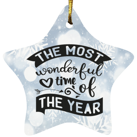 Durable MDF High-Gloss Christmas Ornament: The Most Wonderful Time Of The Year (Design: Star-White Snowflake)