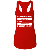 Bible Verse Ladies Ideal Racerback Tank - "Psalm 119:105" Design 20 (White Font) - Meditate Healing Christian Store