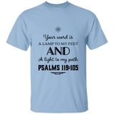 Bible Verse Men 5.3 oz. T-Shirt - "Psalm 119:105" Design 5 (Black Font) - Meditate Healing Christian Store