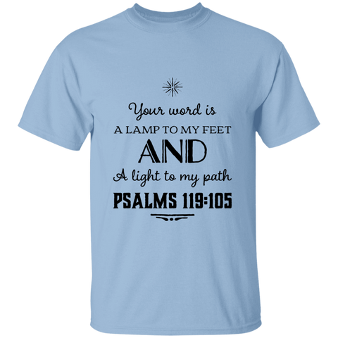 Bible Verse Men 5.3 oz. T-Shirt - "Psalm 119:105" Design 5 (Black Font) - Meditate Healing Christian Store