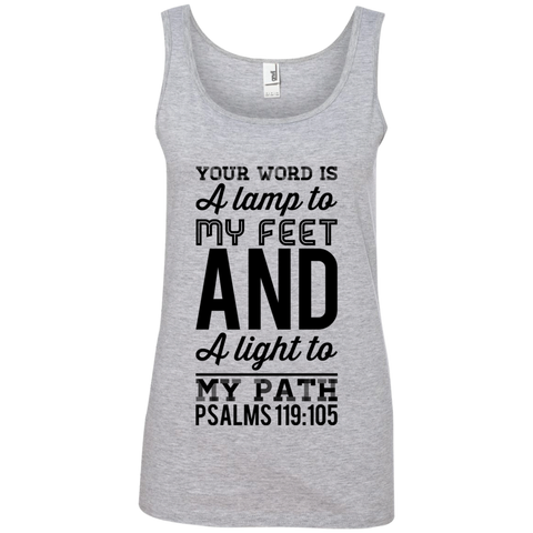 Bible Verses Ladies' 100% Ringspun Cotton Tank Top - "Psalm 119:105" Design 3 (Black Font) - Meditate Healing Christian Store