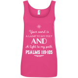 Bible Verse Ladies' 100% Ringspun Cotton Tank Top - "Psalm 119:105" Design 5 (White Font) - Meditate Healing Christian Store