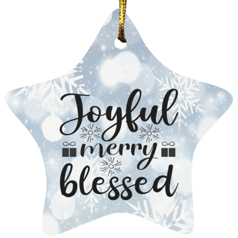 Durable MDF High-Gloss Christmas Ornament: Joyful Merry Blessed (Design: Star-White Snowflake