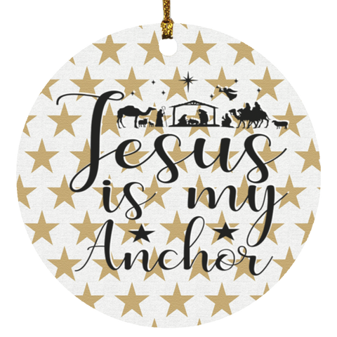 Durable MDF High-Gloss Christmas Ornament: Jesus Is My Anchor (Design: Round-Gold Star)