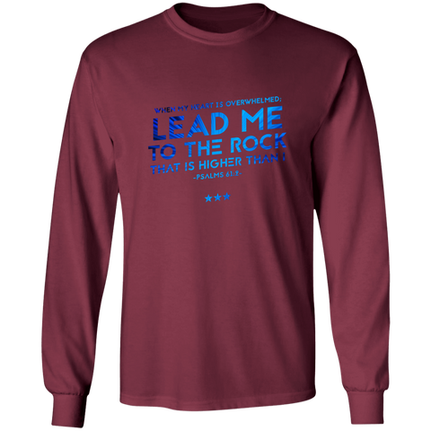 Bible Verse Ladies' Cotton Long Sleeve T-Shirt - Lead Me To The Rock That Is Higher Than I ~Psalms 61:2~ Design 12