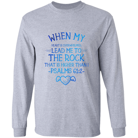Bible Verse Long Sleeve Ultra Cotton T-Shirt - "Psalm 61:2" Design 17 - Meditate Healing Christian Store