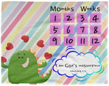 Cozy Plush Baby Milestone Blanket - I Am God's Masterpiece ~Ephesians 2:10~ (Design: Dinosaur)