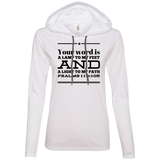 Bible Verse Ladies' Long Sleeve T-Shirt Hoodie - "Psalm 119:105" Design 10 (Black Font) - Meditate Healing Christian Store