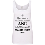 Bible Verses Ladies' 100% Ringspun Cotton Tank Top - "Psalm 119:105" Design 5 (Black Font) - Meditate Healing Christian Store