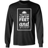 Bible Verse Long Shirt Ultra Cotton T-Shirt - "Psalm 119:105" Design 2 (White Font) - Meditate Healing Christian Store