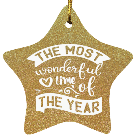 Durable MDF High-Gloss Christmas Ornament: The Most Wonderful Time Of The Year (Design: Star-Gold)