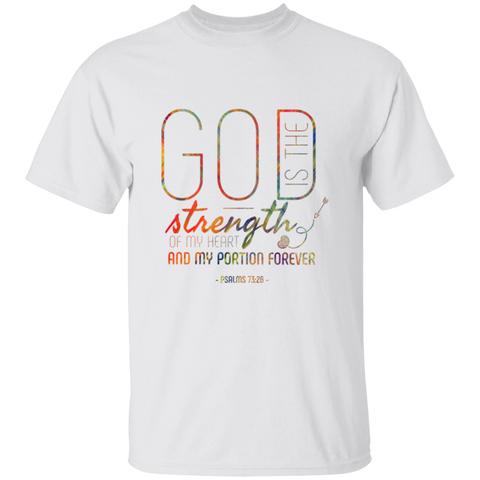 Bible Verse Men 5.3 oz. T-Shirt - "Psalm 73:26" Design 18 - Meditate Healing Christian Store