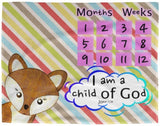 Cozy Plush Baby Milestone Blanket - I Am A Child Of God ~John 1:12~ (Design: Fox)