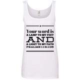 Bible Verses Ladies' 100% Ringspun Cotton Tank Top - "Psalm 119:105" Design 10 (Black Font) - Meditate Healing Christian Store