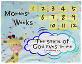Cozy Plush Baby Milestone Blanket - Spirit Of God Lives In Me ~1 Corinthians 3:16~ (Design: Giraffe 2)