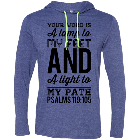 Bible Verse Men Long Sleeve T-Shirt Hoodie - "Psalm 119:105" Design 3 (Black Font) - Meditate Healing Christian Store