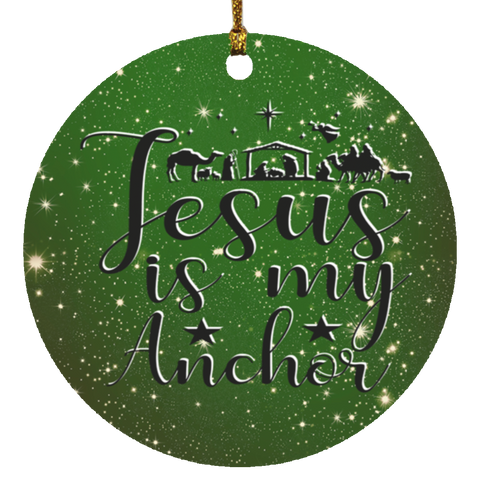 Durable MDF High-Gloss Christmas Ornament: Jesus Is My Anchor (Design: Round-Green)