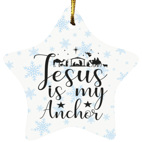 Durable MDF High-Gloss Christmas Ornament: Jesus Is My Anchor (Design: Star-Blue Snowflake)