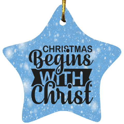 Durable MDF High-Gloss Christmas Ornament: Christmas Begins With Christ (Design: Star-Blue)