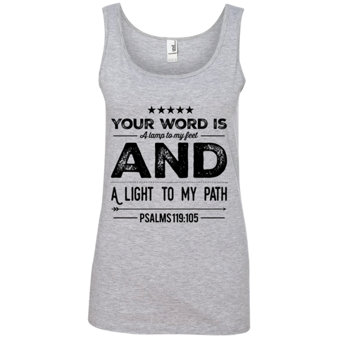 Bible Verses Ladies' 100% Ringspun Cotton Tank Top - "Psalm 119:105" Design 16 (Black Font) - Meditate Healing Christian Store