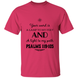 Bible Verse Men 5.3 oz. T-Shirt - "Psalm 119:105" Design 5 (Black Font) - Meditate Healing Christian Store