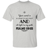 Bible Verse Men 5.3 oz. T-Shirt - "Psalm 119:105" Design 5 (Black Font) - Meditate Healing Christian Store