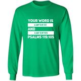 Bible Verse Long Shirt Ultra Cotton T-Shirt - "Psalm 119:105" Design 21 (White Font) - Meditate Healing Christian Store