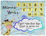 Cozy Plush Baby Milestone Blanket - God Is With Me ~Isaiah 41:10~ (Design: Giraffe 2)