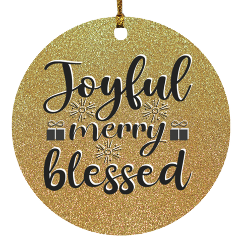 Durable MDF High-Gloss Christmas Ornament: Joyful Merry Blessed (Design: Round-Gold)