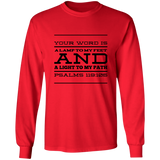 Bible Verse Long Sleeve  Ultra Cotton T-Shirt - "Psalm 119:105" Design 11 (Black Font) - Meditate Healing Christian Store