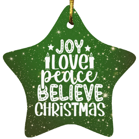 Durable MDF High-Gloss Christmas Ornament: Joy, Love, Peace, Believe, Christmas (Design: Star-Green)