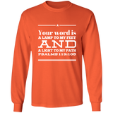 Bible Verse Long Shirt Ultra Cotton T-Shirt - "Psalm 119:105" Design 10 (White Font) - Meditate Healing Christian Store