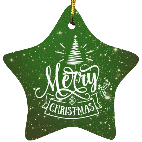 Durable MDF High-Gloss Christmas Ornament: Merry Christmas (Design: Star-Green)